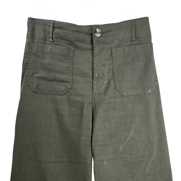 Anthropologie Maeve The Colette Crop Wide-Leg Pants Olive Green - Picture 7 of 14